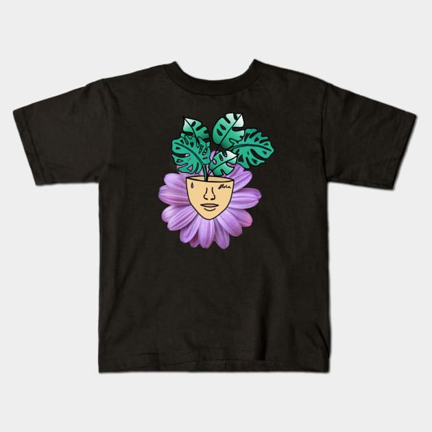 Surreal Monstera and Purple Petal Person Kids T-Shirt by Tenpmcreations